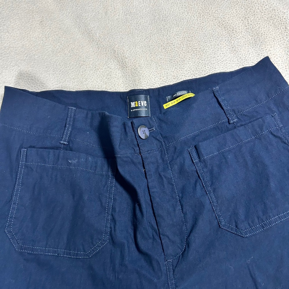 Maeve Colette Pants Women 18W Navy Blue Wide Leg Cropped Linen Blend High Rise